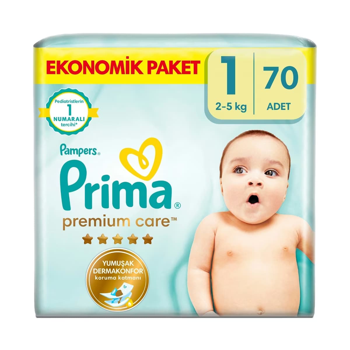 Prima Pampers Bebek Bezi Premium Care 1 Numara 70 Adet Yenidoğan Ekonomik Paket - Gratis