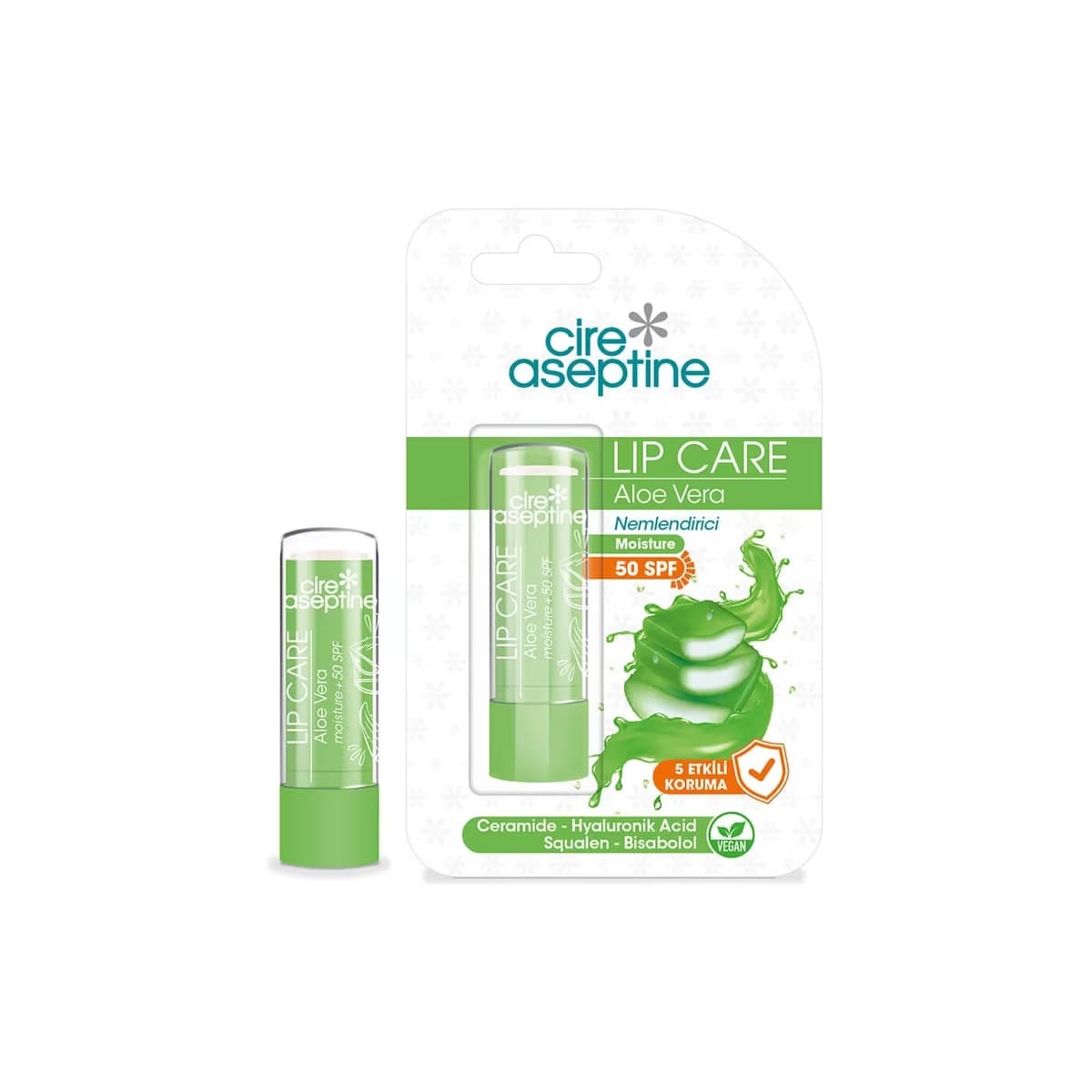 Cire Aseptine Renkli Dudak Bakım Kremi Aloe Vera 50 SPF