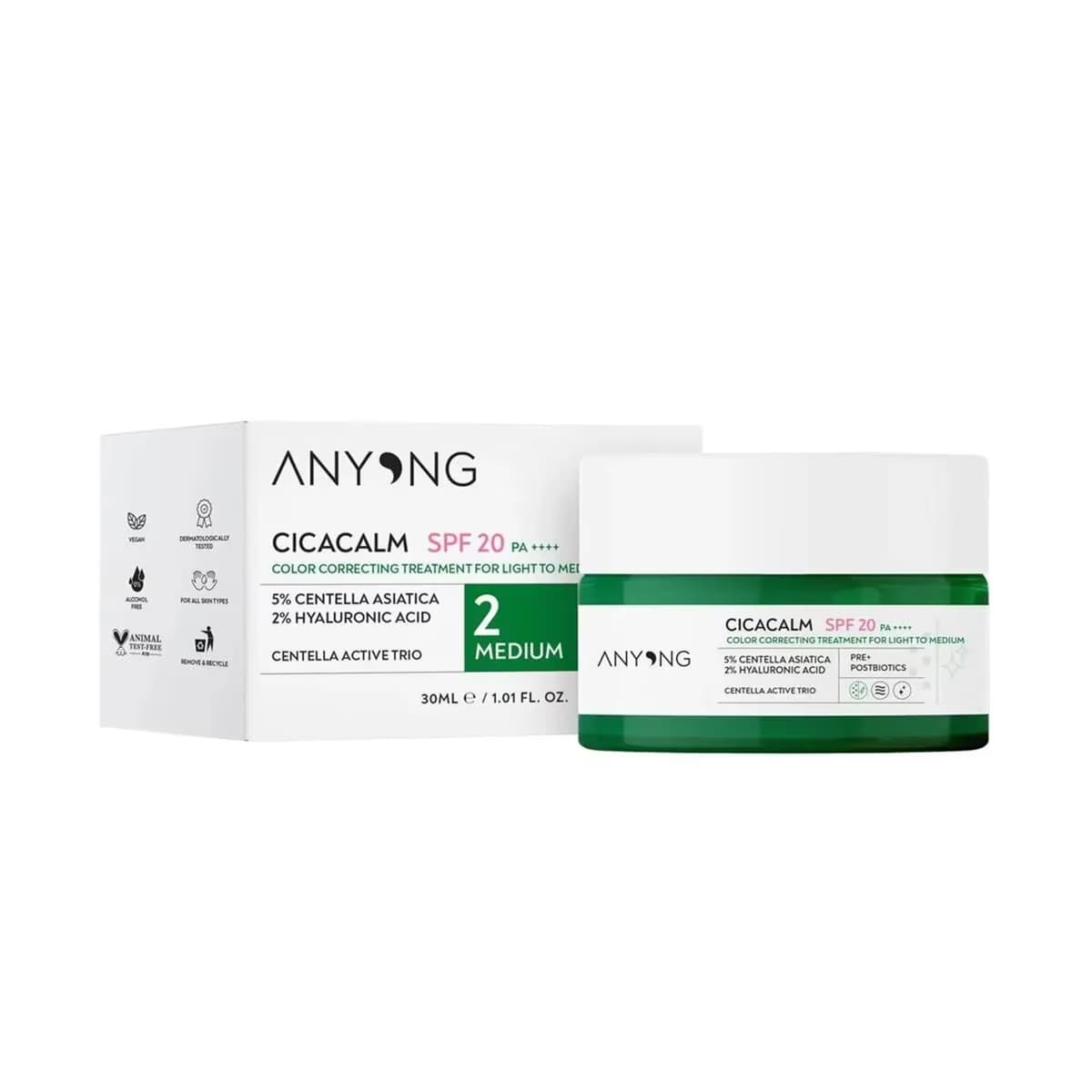 Anyong Cica Tiger Grass Ton Eşitleyici ve Kızarıklık Karşıtı Krem Medium, 20 SPF 30 ml