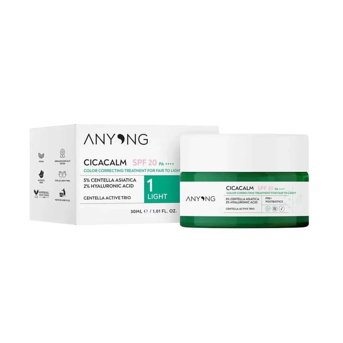 Anyong Cica Tiger Grass Ton Eşitleyici ve Kızarıklık Karşıtı Krem Light, 20 SPF 30 ml