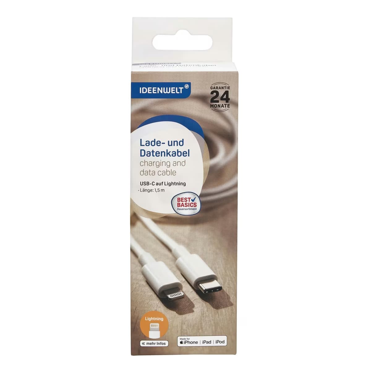 Ideenwelt Data Aktarımı ve Şarj Kablosu Usb C-Lightning 1,5 Metre