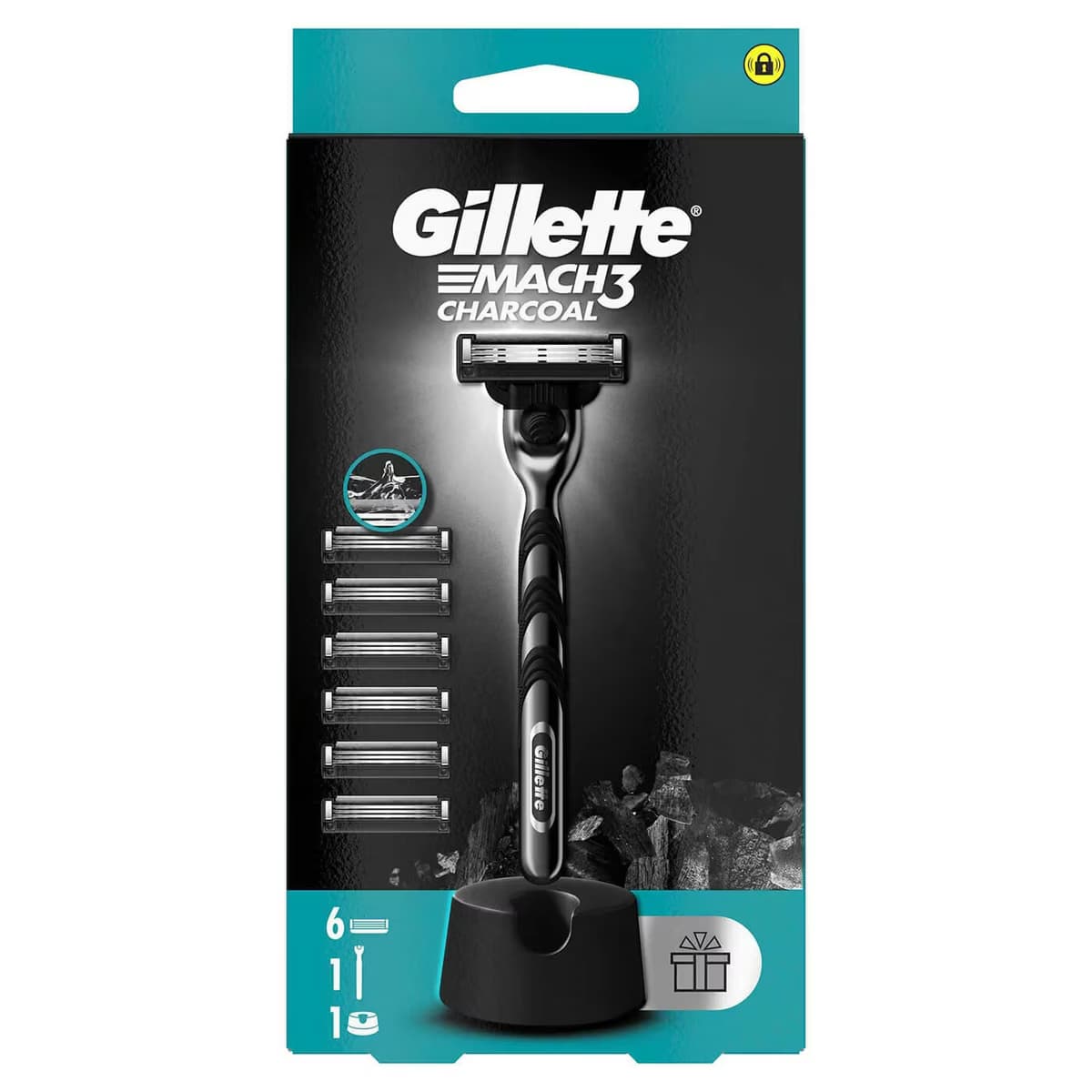 Gillette Mach 3 Charcoal Tıraş Makinesi 6'lı Yedek Başlık ve Stand