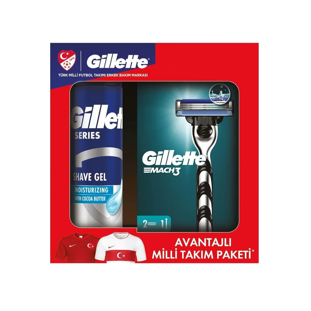 GilletteAvantajlı Milli Takım Paketi Mach3 2Up + Nemlendirici Jel 200 ml