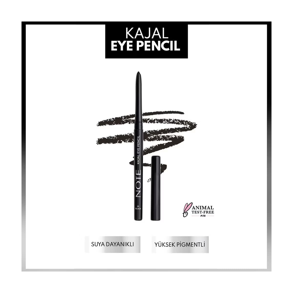 Note Kajal Eye Pencil Waterproof Asansörlü Suya Dayanıklı Göz Kalemi 01 Black - Gratis