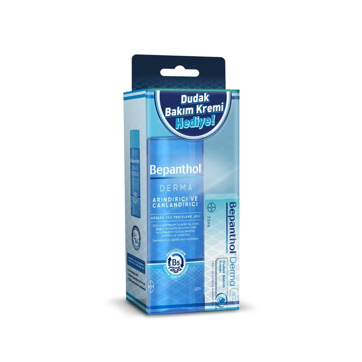 Bepanthol Derma Arındırıcı ve Canlandırıcı Yüz Temizleme Jeli 200 ml + Dudak Bakım Kremi 7.5 ml
