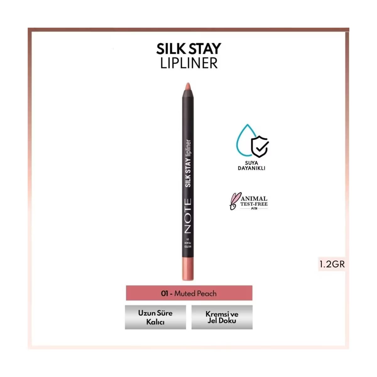 Note Silk Stay Lipliner Suya Dayanıklı İpeksi Dudak Kalemi 01 Muted Peach - Gratis