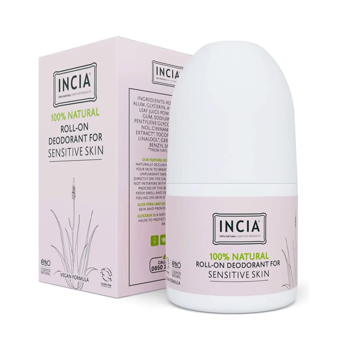 Incia Hassas Ciltler İçin Doğal Roll-On Deodorant, 50 ml